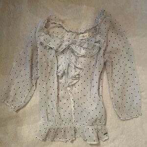 Women’s Abercrombie & Fitch White Blouse with Navy Dots
